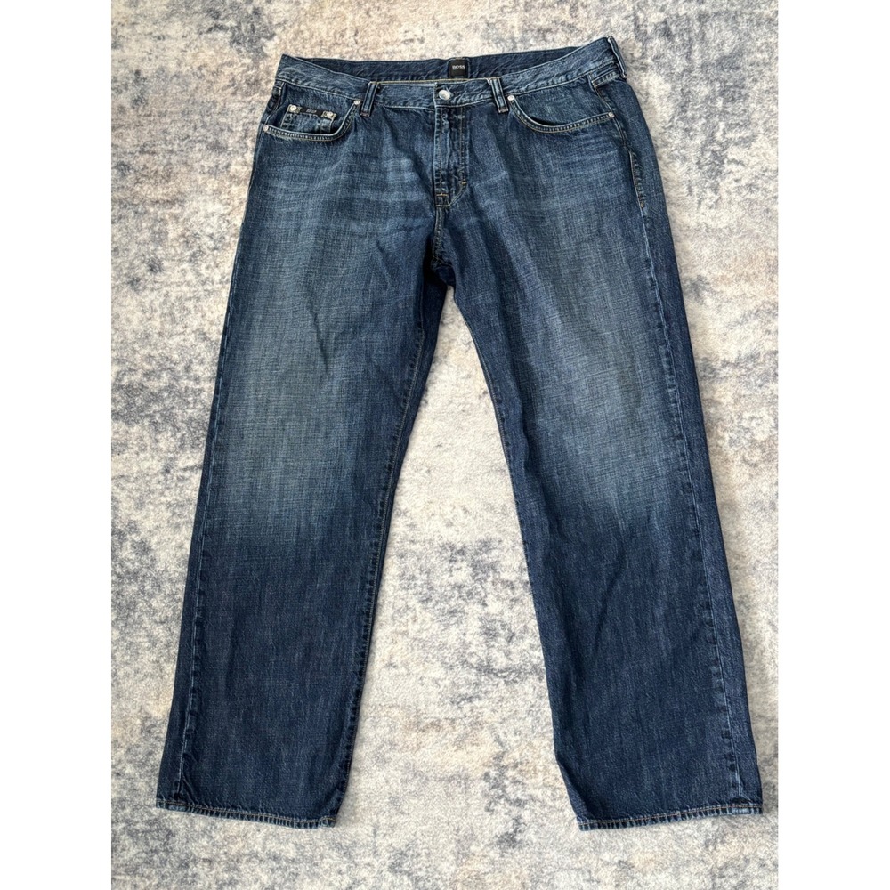 Hugo Boss Mens Jackson Straight Leg Jeans 40x32 Relaxed Fit Dark Wash Blue Denim